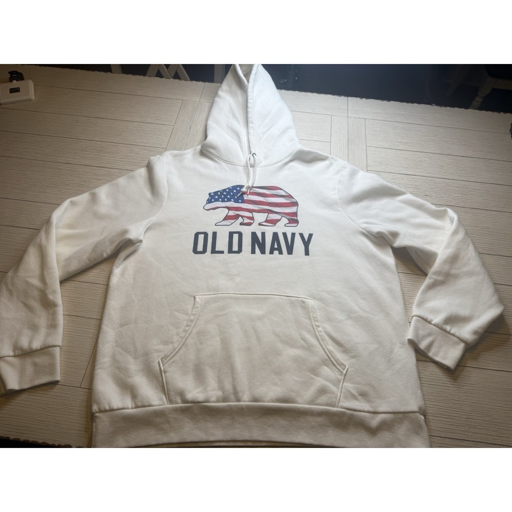 Old Navy Hoodie Men's White XXL California Bear USA Flag Pullover Cotton‎ Poly